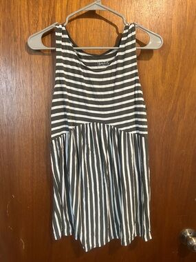 Striped Olive Green & White Sleeveless Swing Tank
